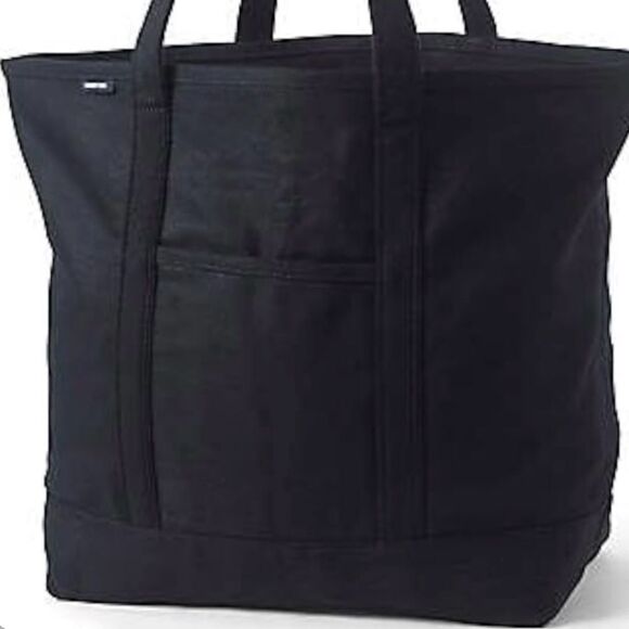 Land's End Tote Canvas embroidered full zipper  black size large various handles - Picture 1 of 12
